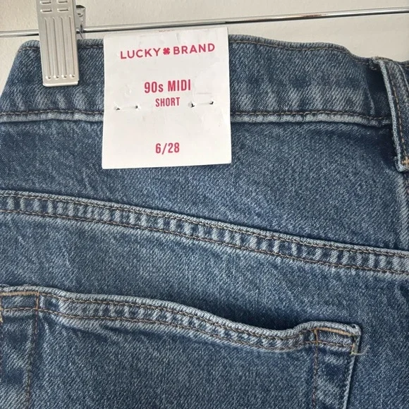 NWT Lucky Brand 90s Midi Short Multi Pocket Y2K Dark Cargo Mom Jean Shorts 28/6 - Picture 5 of 8